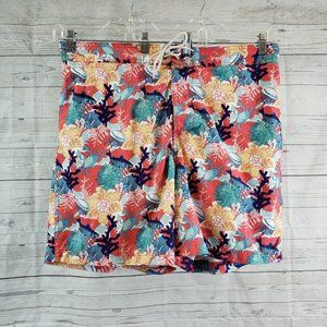 Nautica Mens Swim Trunks Sz‎ 2XL Red Blue Reef Print Fish